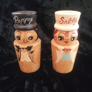 Vintage wooden Salty & Peppy shakers